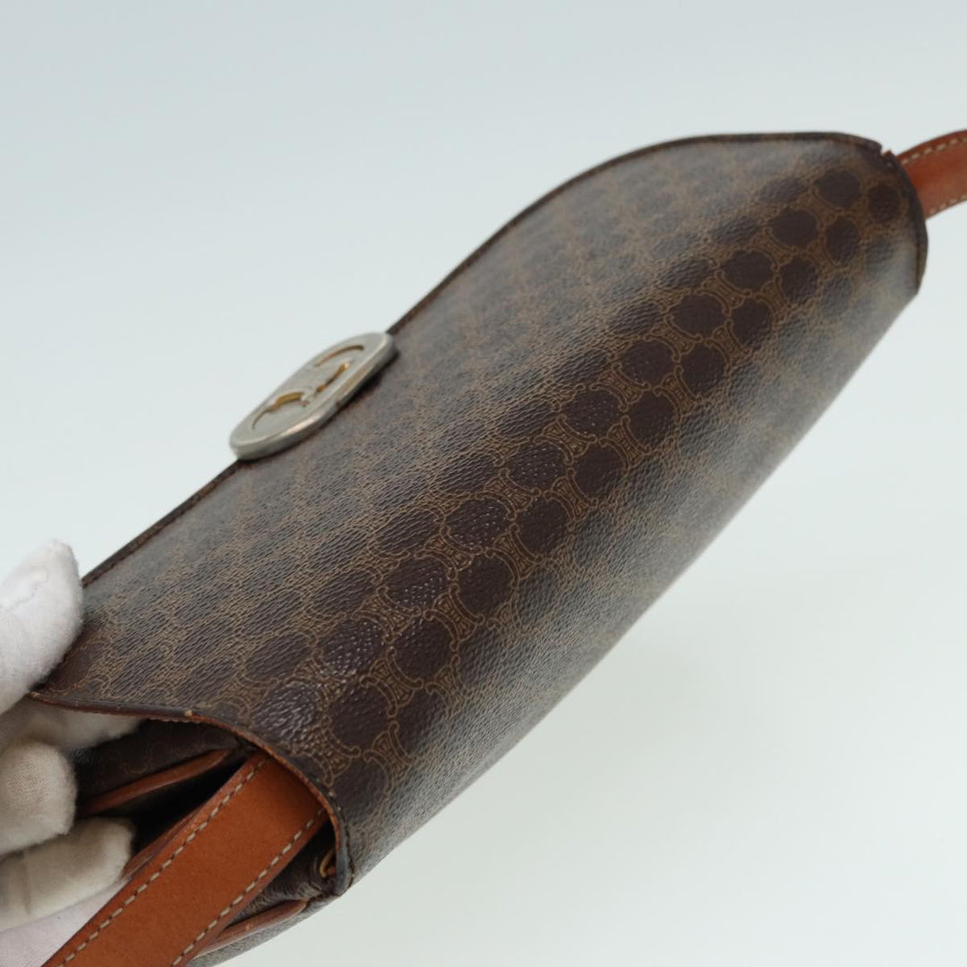 Celine Macadam Canvas Shoulder Bag PVC Leather Brown Auth 84209
