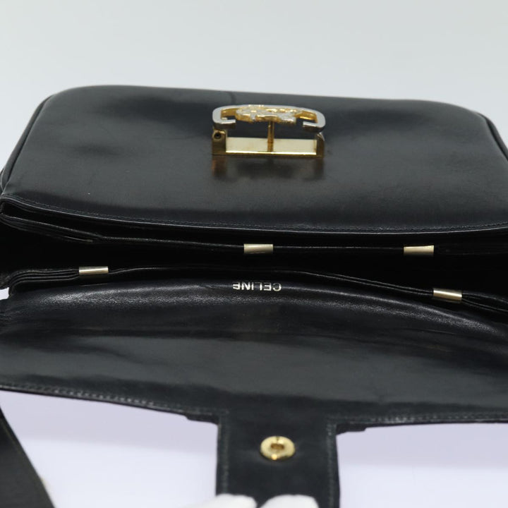 Celine Shoulder Bag Leather Black Auth 84213