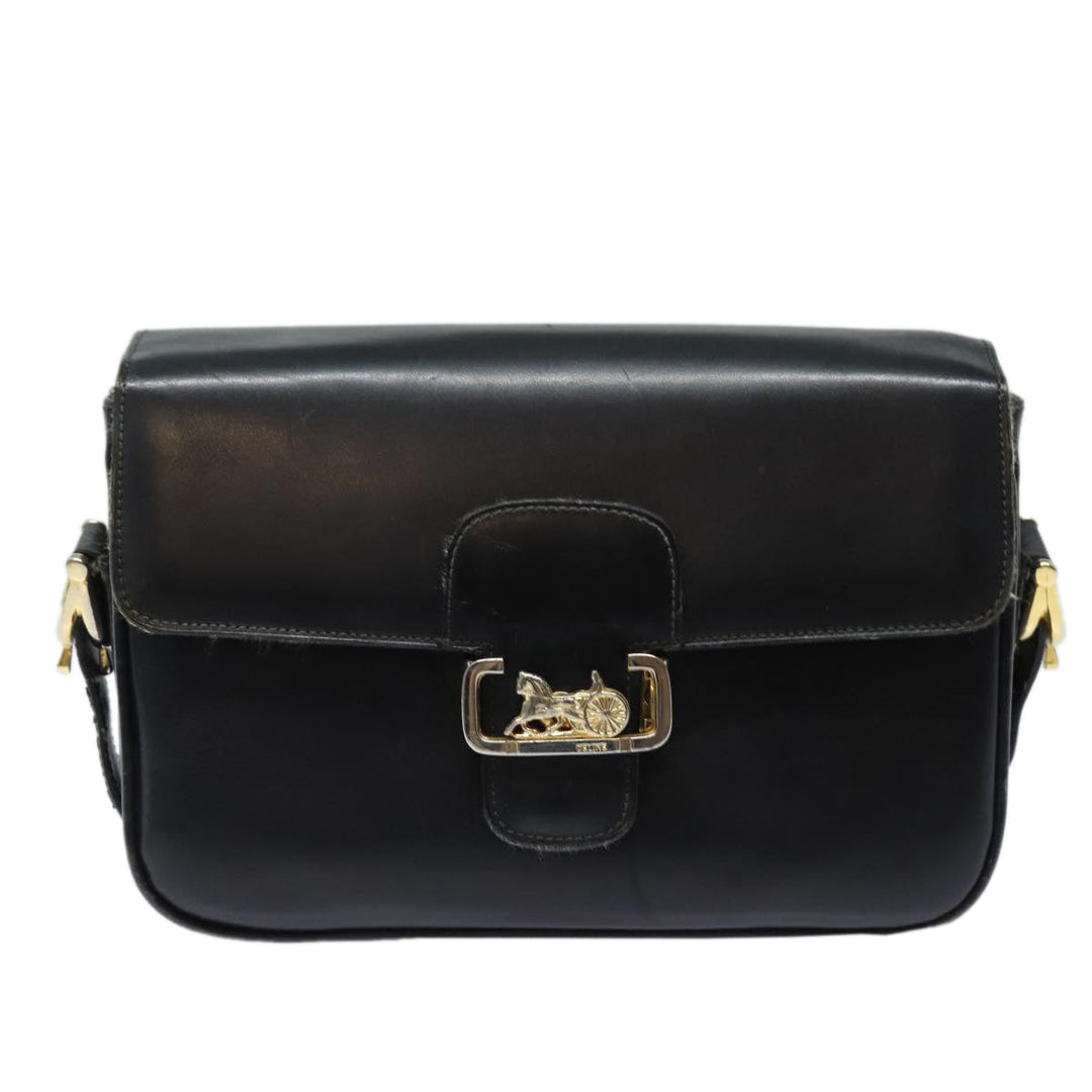 Celine Shoulder Bag Leather Black Auth 84213
