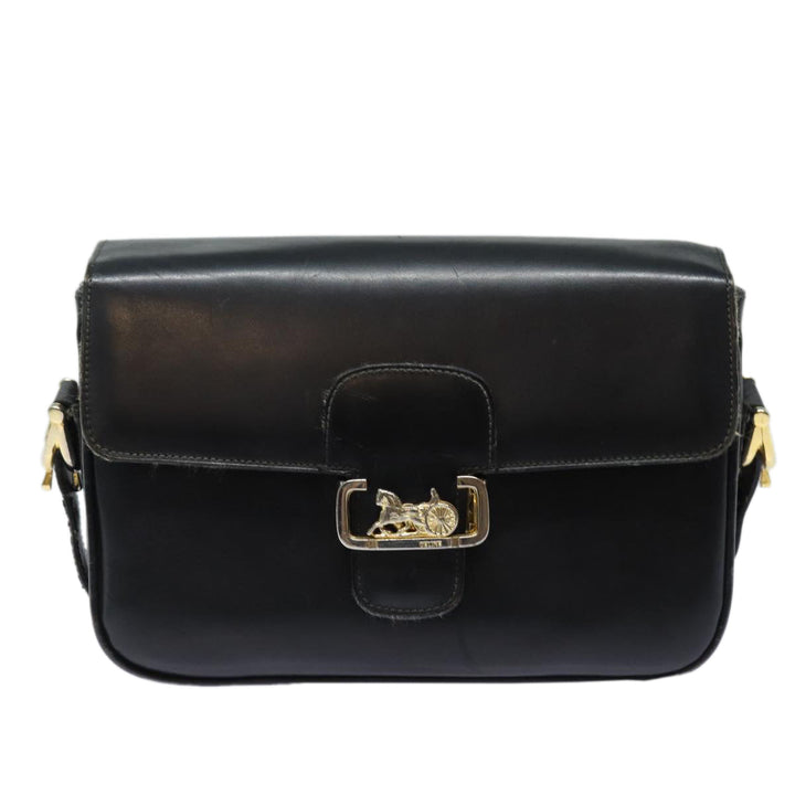 Celine Shoulder Bag Leather Black Auth 84213