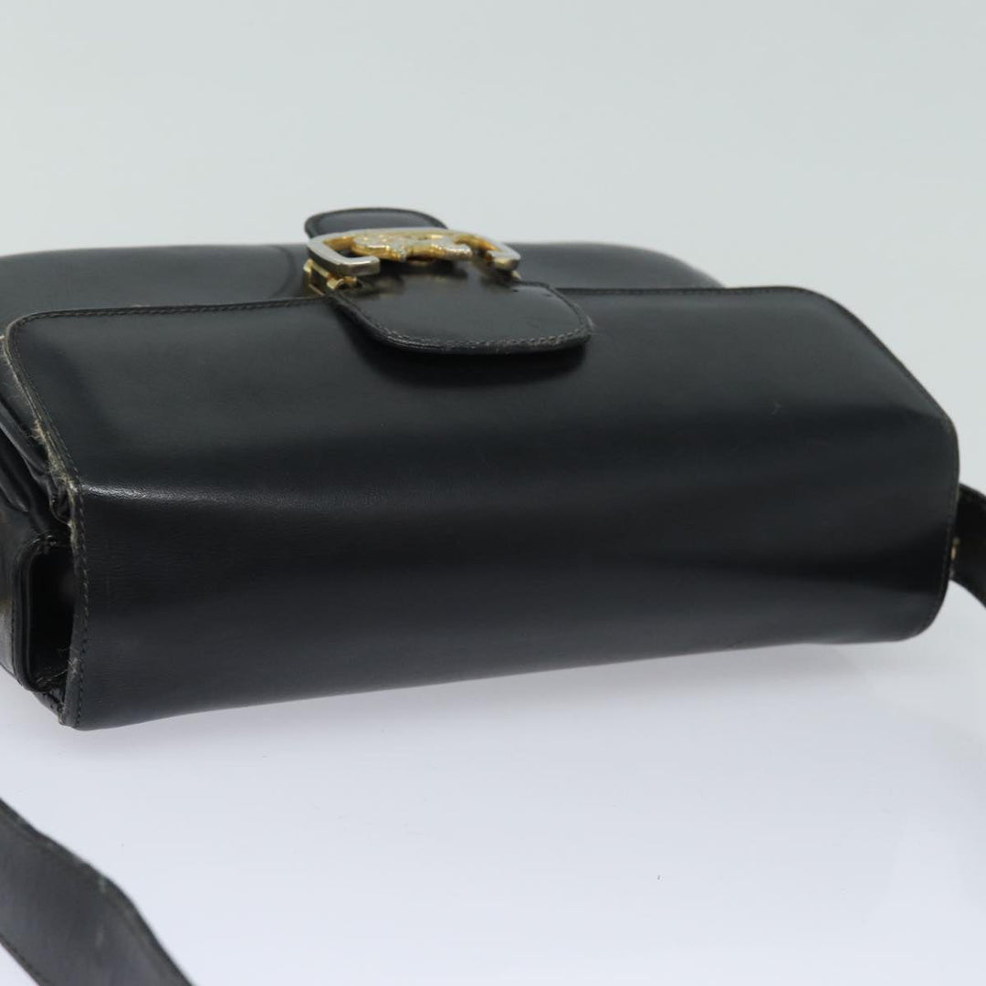Celine Shoulder Bag Leather Black Auth 84213