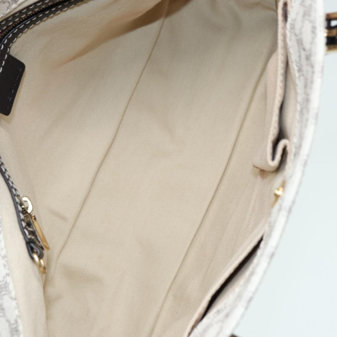 Celine Macadam Canvas Tote Bag PVC Leather White Auth 84421