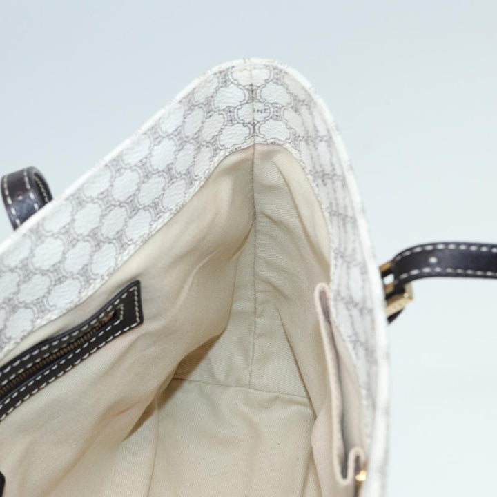 Celine Macadam Canvas Tote Bag PVC Leather White Auth 84421