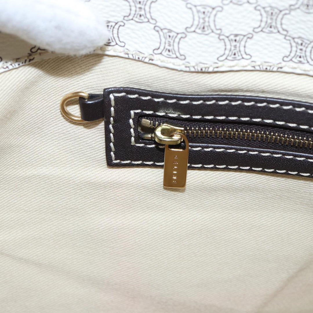 Celine Macadam Canvas Tote Bag PVC Leather White Auth 84421