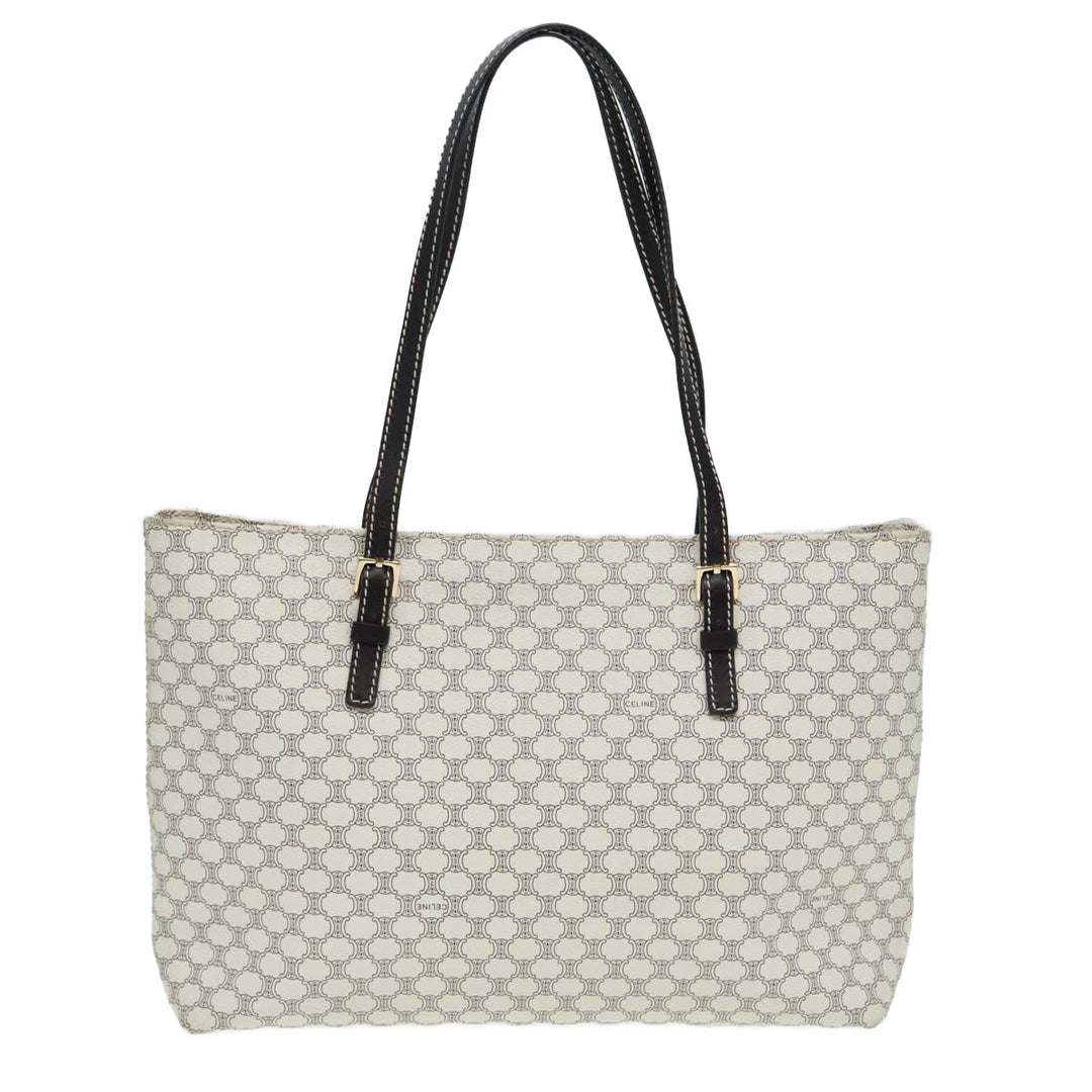 Celine Macadam Canvas Tote Bag PVC Leather White Auth 84421