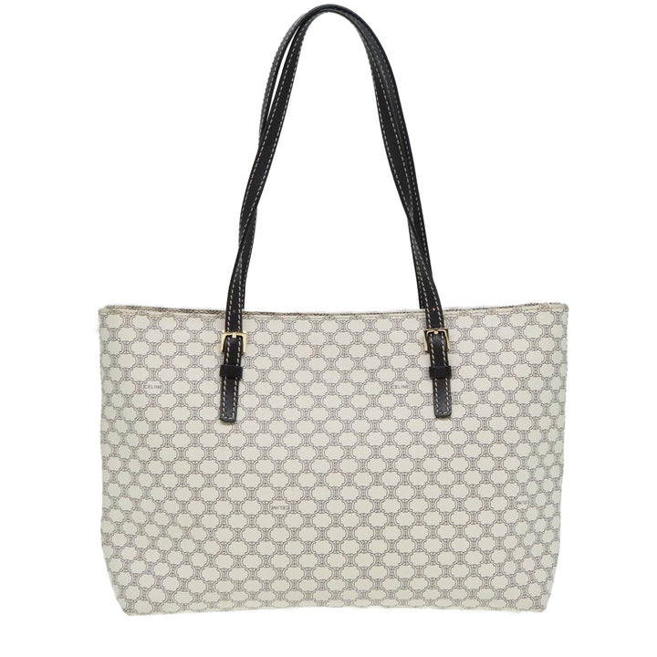 Celine Macadam Canvas Tote Bag PVC Leather White Auth 84421