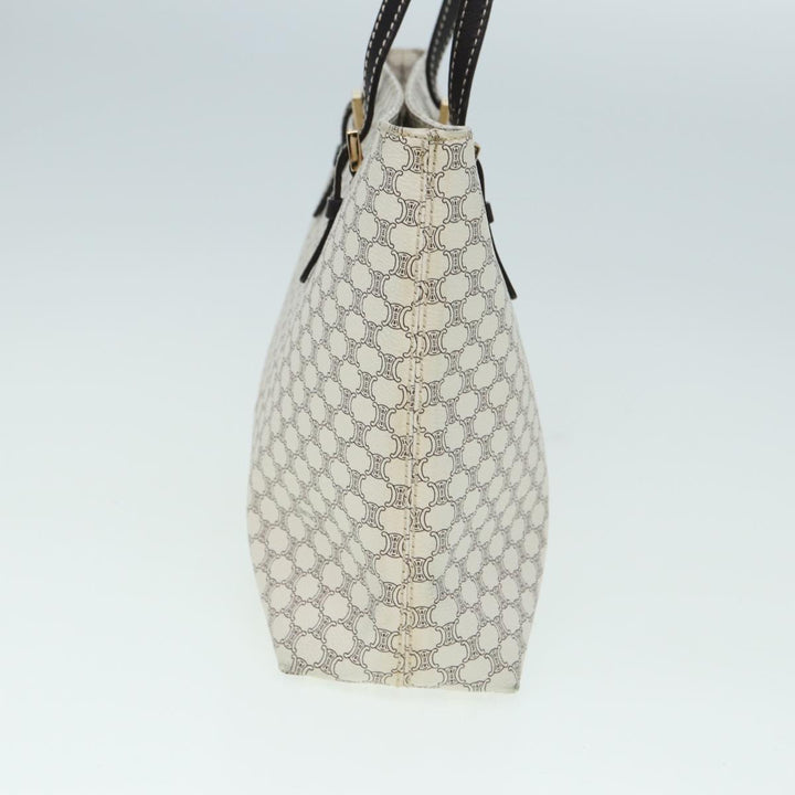 Celine Macadam Canvas Tote Bag PVC Leather White Auth 84421