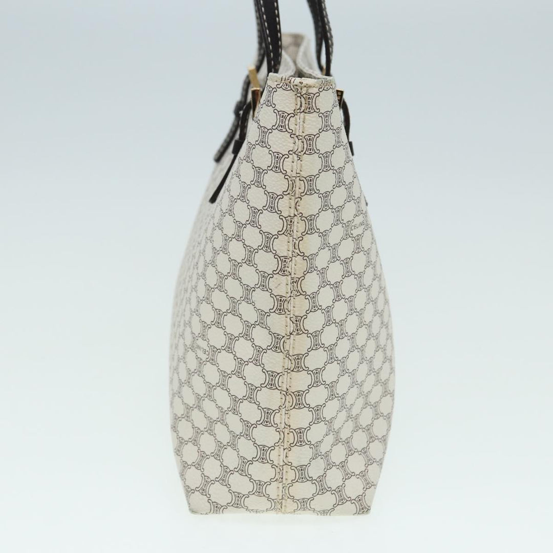 Celine Macadam Canvas Tote Bag PVC Leather White Auth 84421