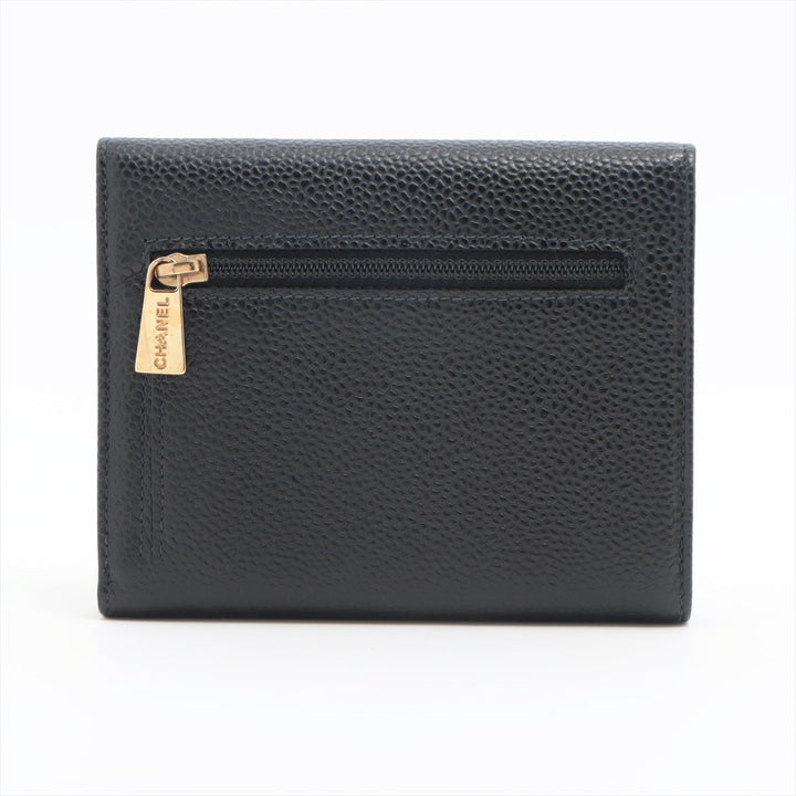 Top Quality Chanel Coco Caviar S Compact Wallet Black Gold  8th