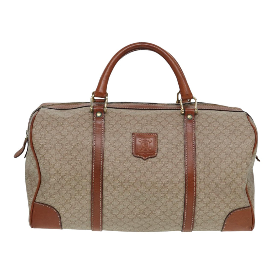 Celine Macadam Canvas Boston Bag Beige Auth 84441