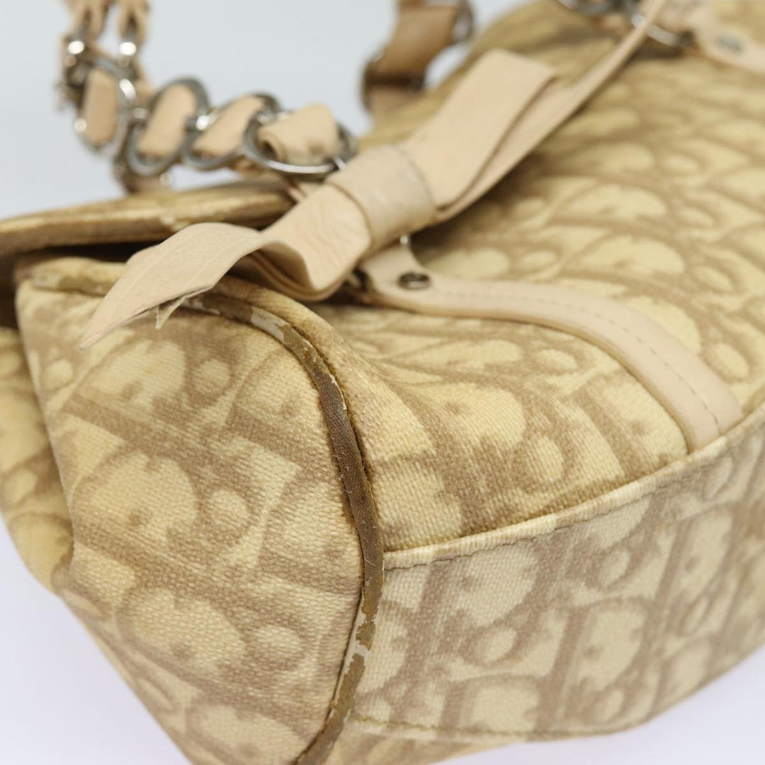 CHRISTIAN Top quality Dior Trotter Canvas Hand Bag PVC Leather Beige Auth 84477