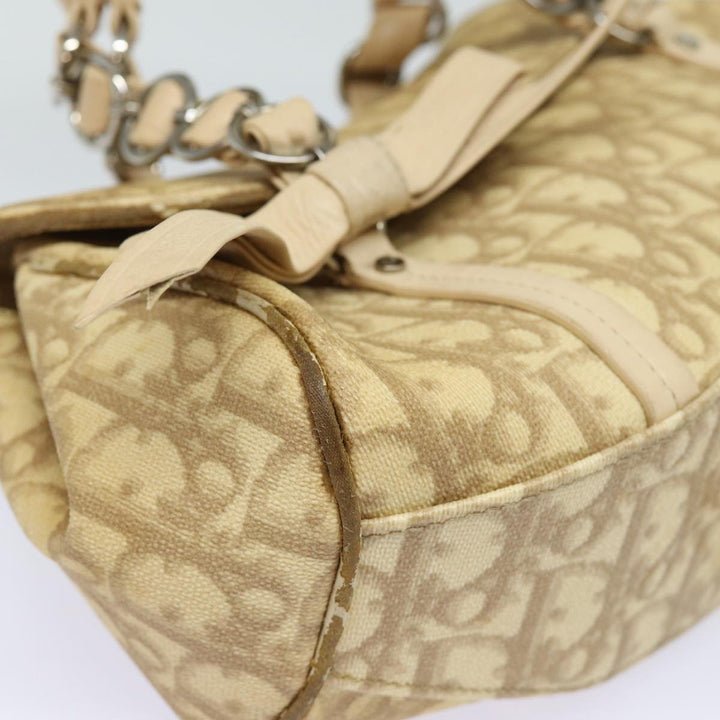 CHRISTIAN Top quality Dior Trotter Canvas Hand Bag PVC Leather Beige Auth 84477