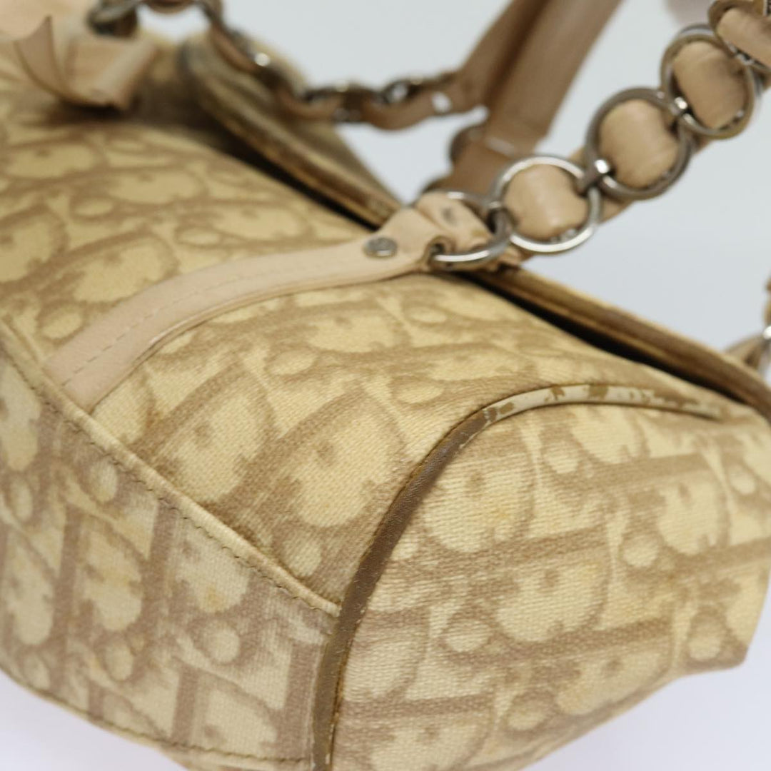 CHRISTIAN Top quality Dior Trotter Canvas Hand Bag PVC Leather Beige Auth 84477