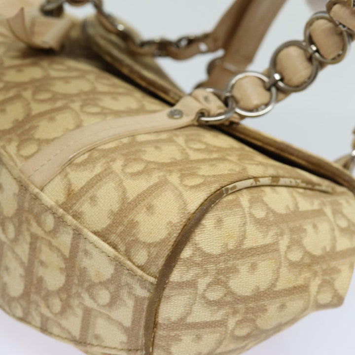 CHRISTIAN Top quality Dior Trotter Canvas Hand Bag PVC Leather Beige Auth 84477