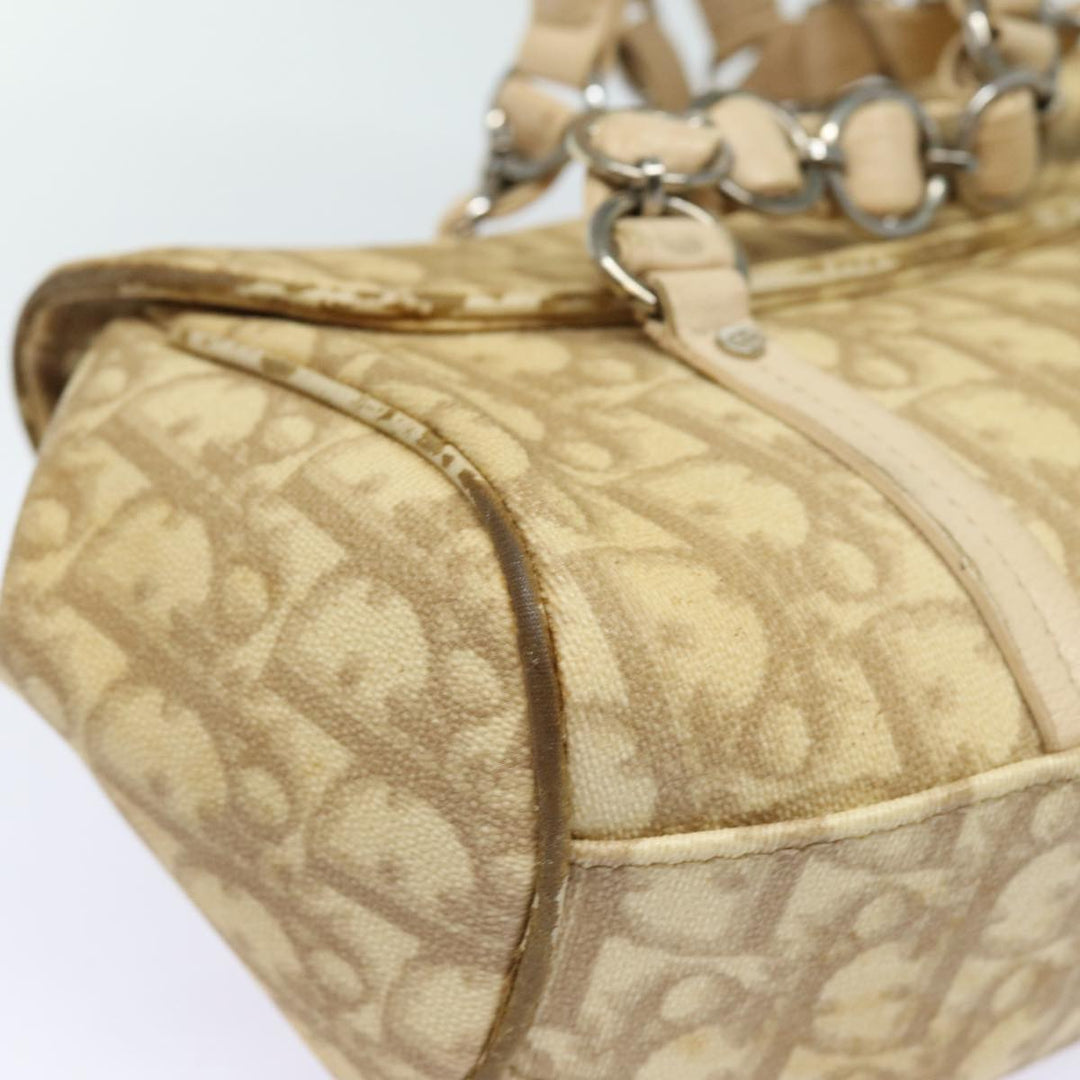 CHRISTIAN Top quality Dior Trotter Canvas Hand Bag PVC Leather Beige Auth 84477