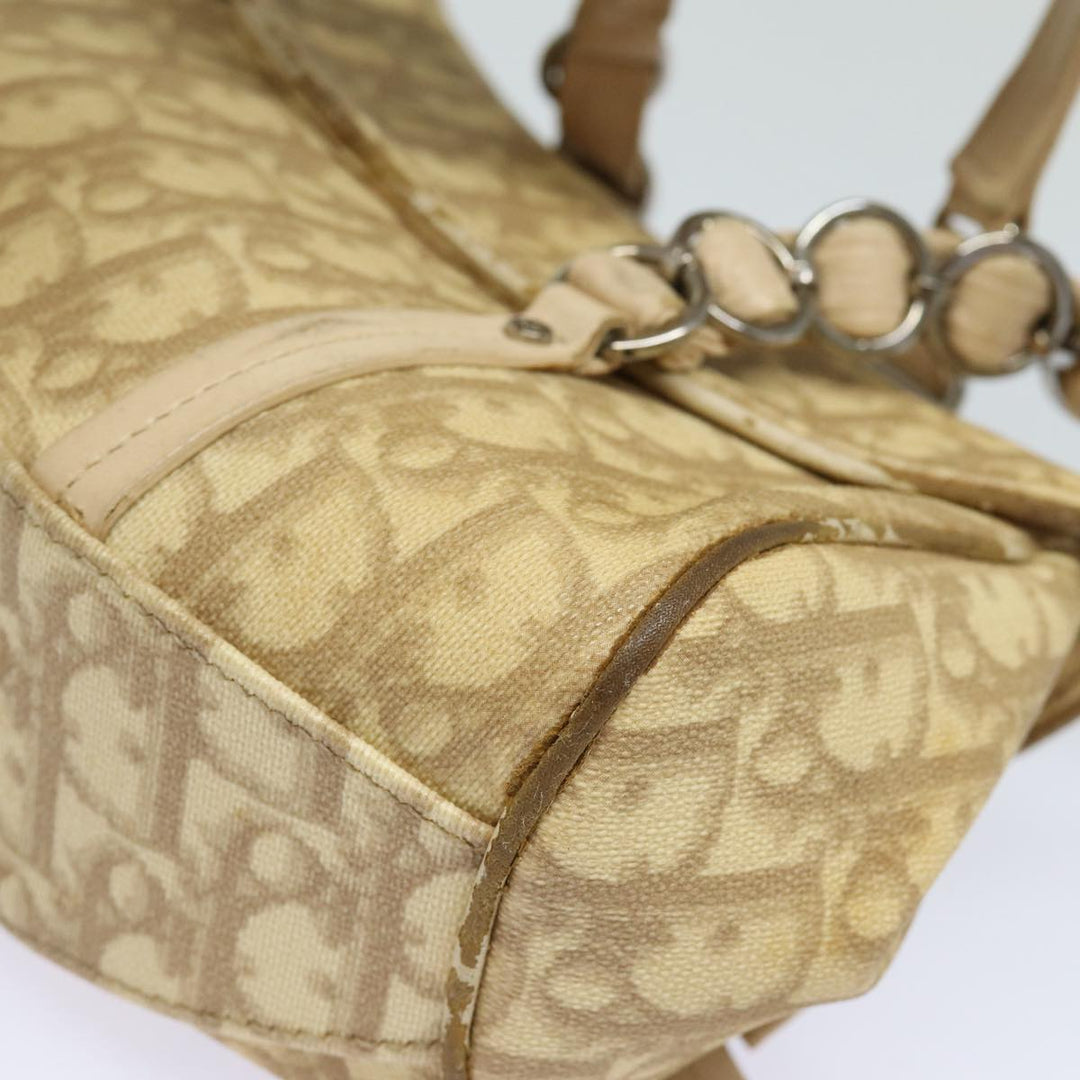CHRISTIAN Top quality Dior Trotter Canvas Hand Bag PVC Leather Beige Auth 84477