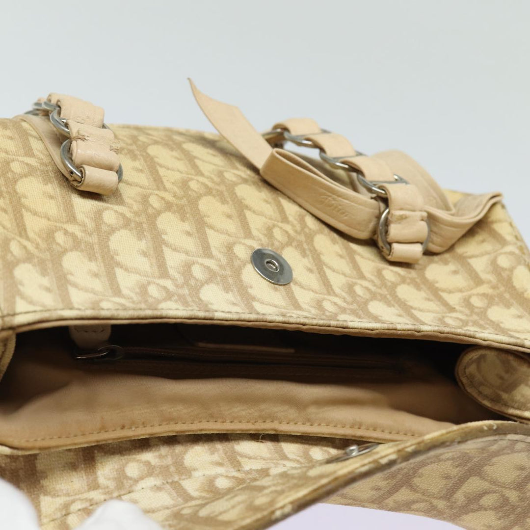CHRISTIAN Top quality Dior Trotter Canvas Hand Bag PVC Leather Beige Auth 84477