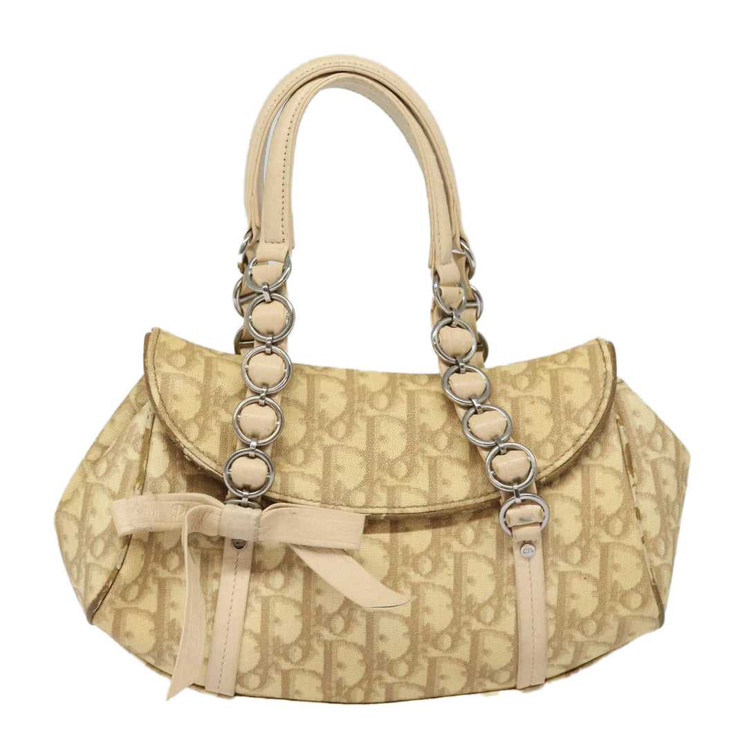 CHRISTIAN Top quality Dior Trotter Canvas Hand Bag PVC Leather Beige Auth 84477