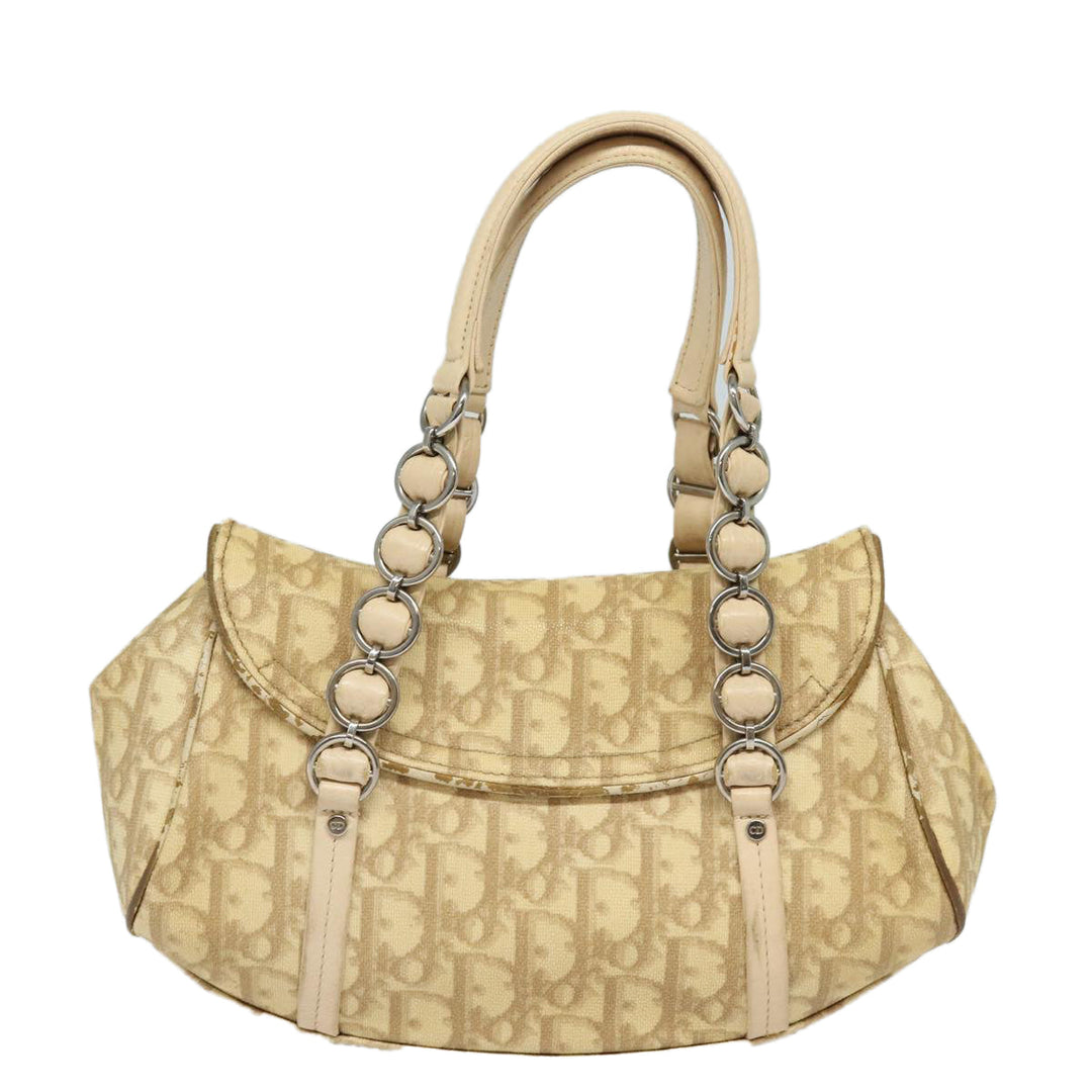 CHRISTIAN Top quality Dior Trotter Canvas Hand Bag PVC Leather Beige Auth 84477