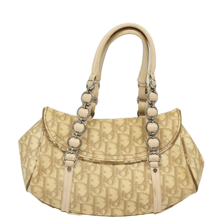 CHRISTIAN Top quality Dior Trotter Canvas Hand Bag PVC Leather Beige Auth 84477