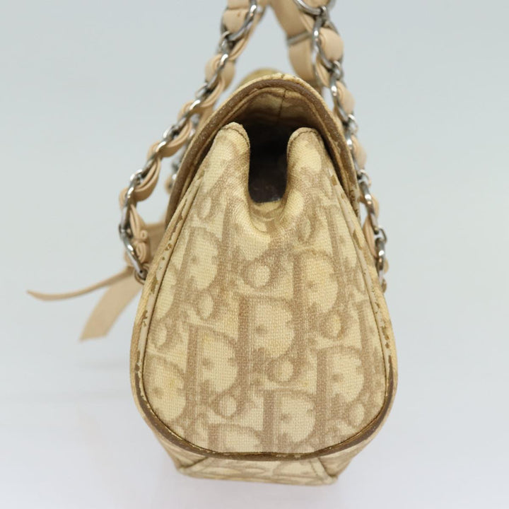 CHRISTIAN Top quality Dior Trotter Canvas Hand Bag PVC Leather Beige Auth 84477