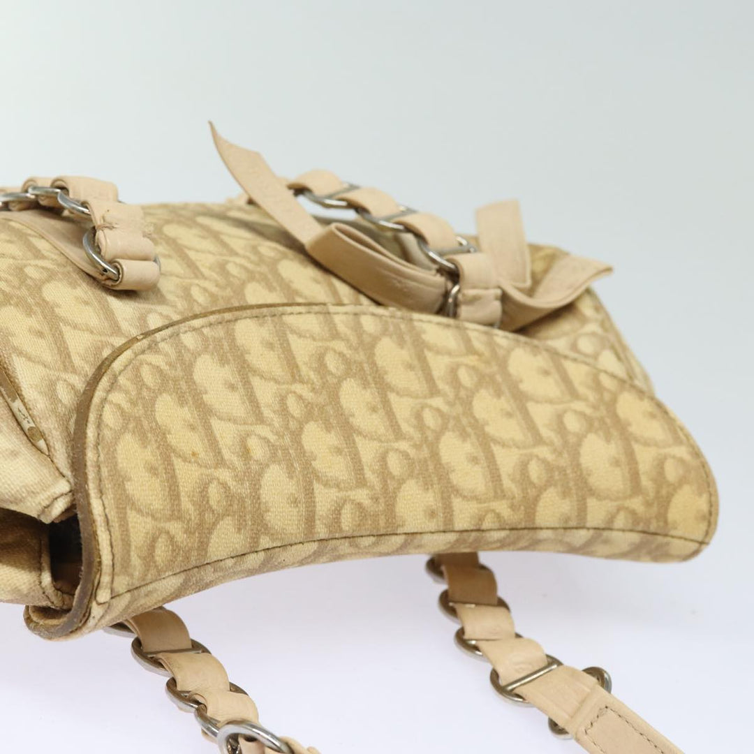CHRISTIAN Top quality Dior Trotter Canvas Hand Bag PVC Leather Beige Auth 84477
