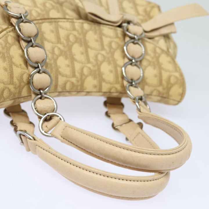 CHRISTIAN Top quality Dior Trotter Canvas Hand Bag PVC Leather Beige Auth 84477