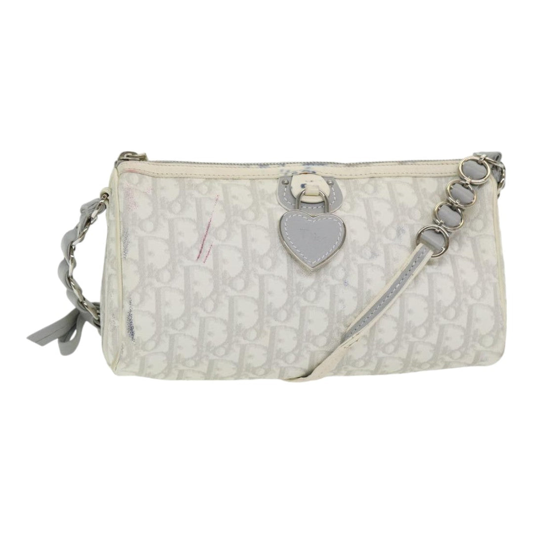 CHRISTIAN Top quality Dior Trotter Canvas Hand Bag PVC Leather White Silver Auth 84478