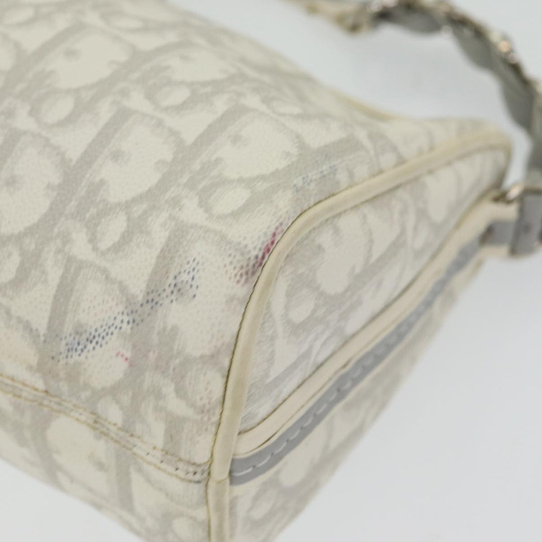 CHRISTIAN Top quality Dior Trotter Canvas Hand Bag PVC Leather White Silver Auth 84478