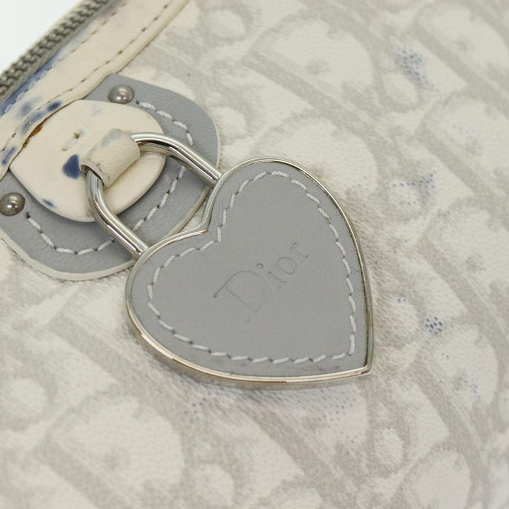 CHRISTIAN Top quality Dior Trotter Canvas Hand Bag PVC Leather White Silver Auth 84478
