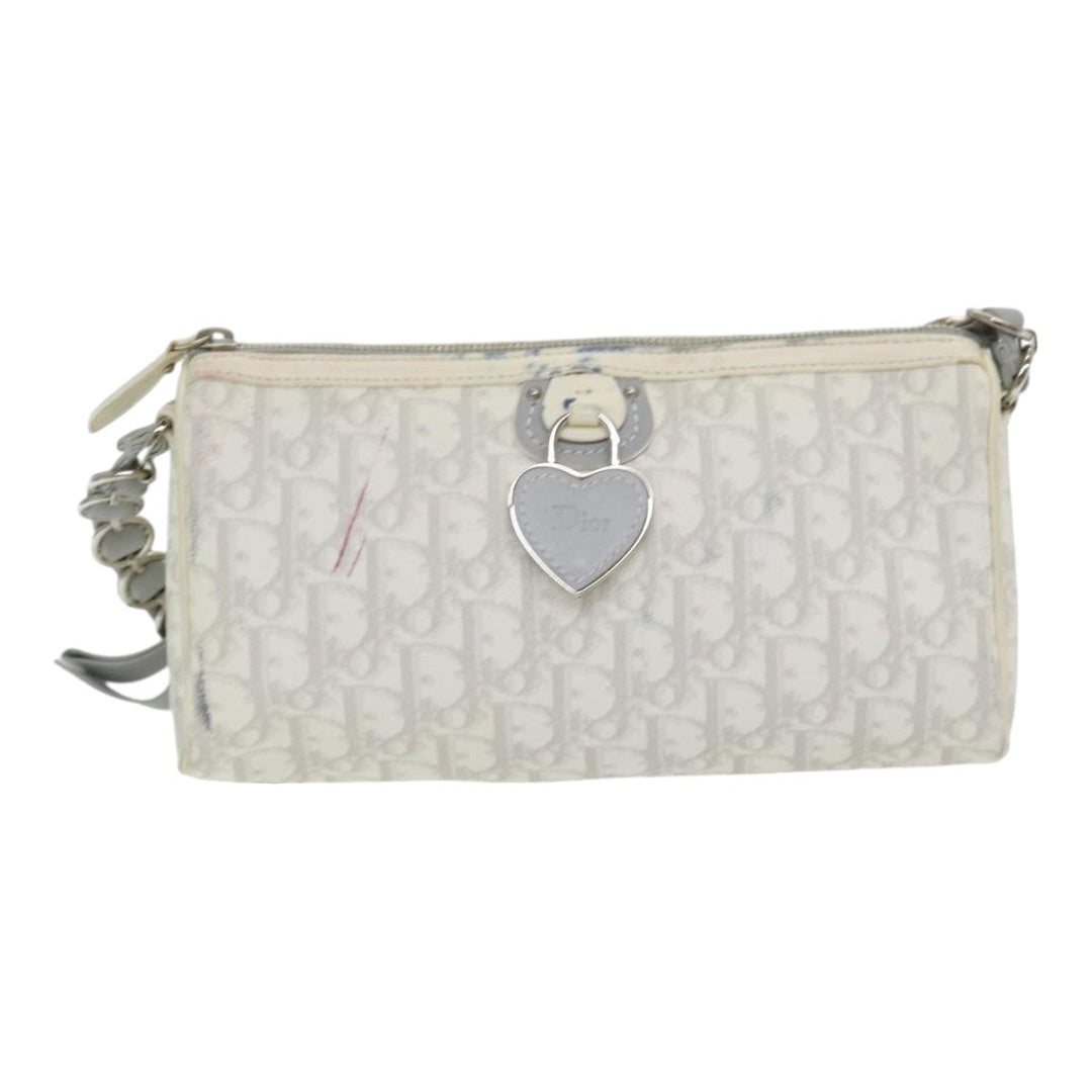 CHRISTIAN Top quality Dior Trotter Canvas Hand Bag PVC Leather White Silver Auth 84478