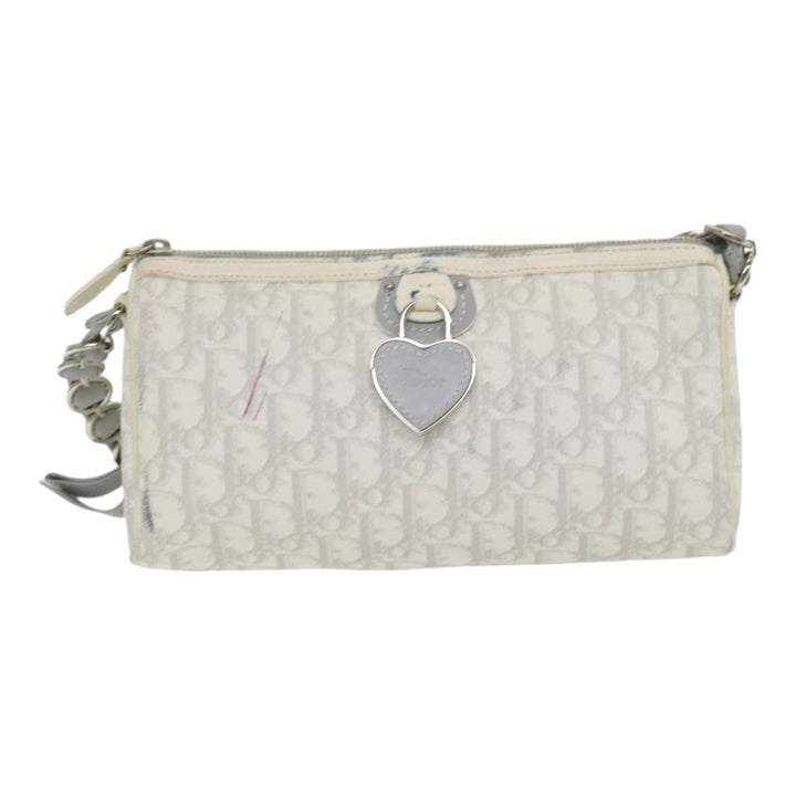 CHRISTIAN Top quality Dior Trotter Canvas Hand Bag PVC Leather White Silver Auth 84478