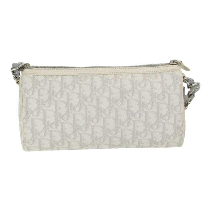 CHRISTIAN Top quality Dior Trotter Canvas Hand Bag PVC Leather White Silver Auth 84478