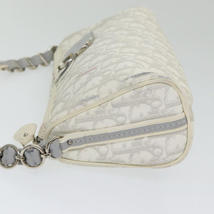 CHRISTIAN Top quality Dior Trotter Canvas Hand Bag PVC Leather White Silver Auth 84478