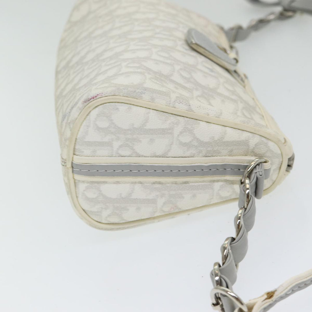CHRISTIAN Top quality Dior Trotter Canvas Hand Bag PVC Leather White Silver Auth 84478
