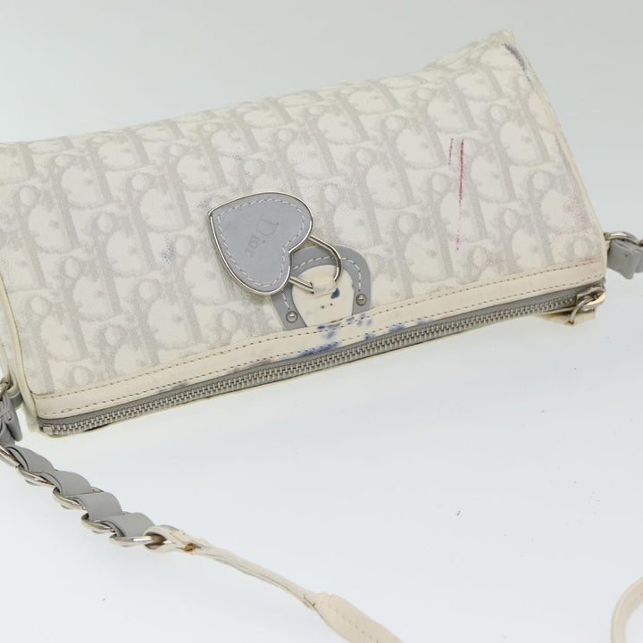 CHRISTIAN Top quality Dior Trotter Canvas Hand Bag PVC Leather White Silver Auth 84478