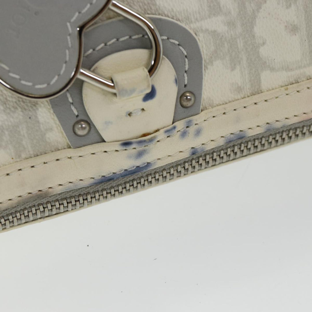 CHRISTIAN Top quality Dior Trotter Canvas Hand Bag PVC Leather White Silver Auth 84478