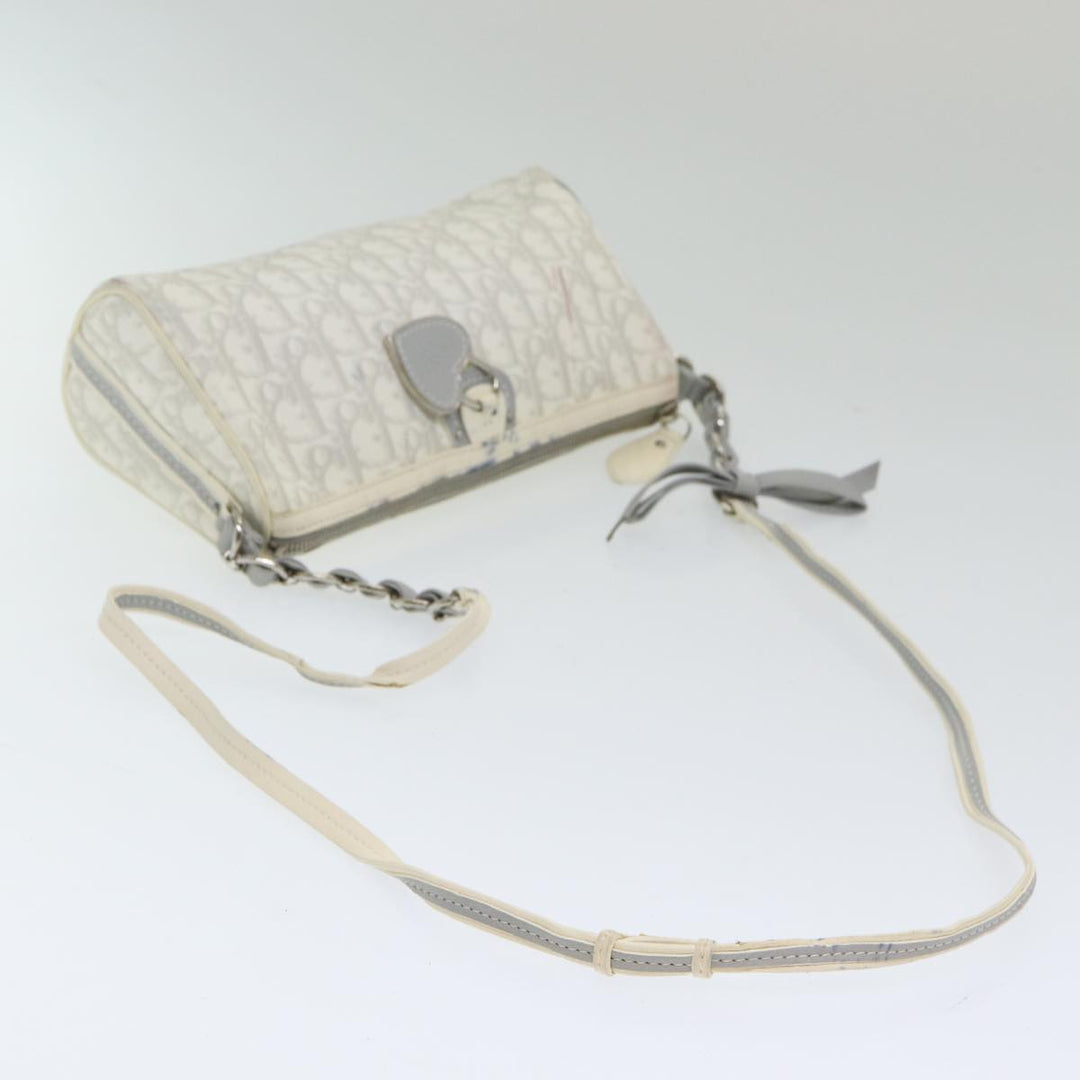 CHRISTIAN Top quality Dior Trotter Canvas Hand Bag PVC Leather White Silver Auth 84478