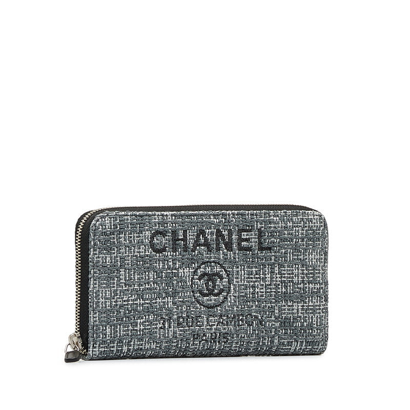 Top Quality Chanel Long Zip Wallet in Tweed Denim Blue