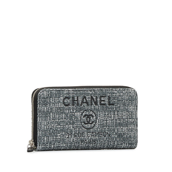 Top Quality Chanel Long Zip Wallet in Tweed Denim Blue