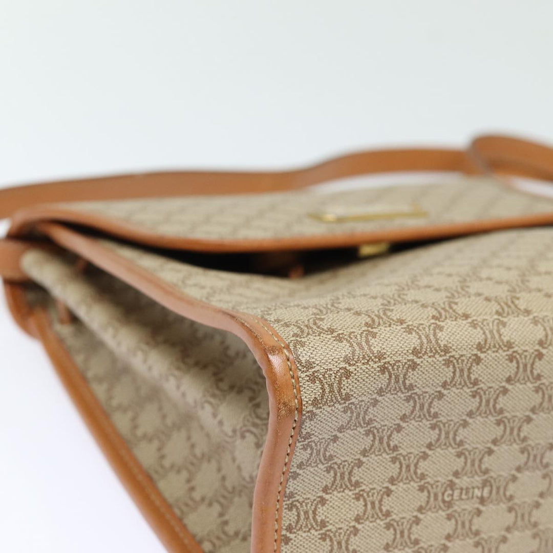Celine Macadam Canvas Shoulder Bag Beige Gold Auth 84551