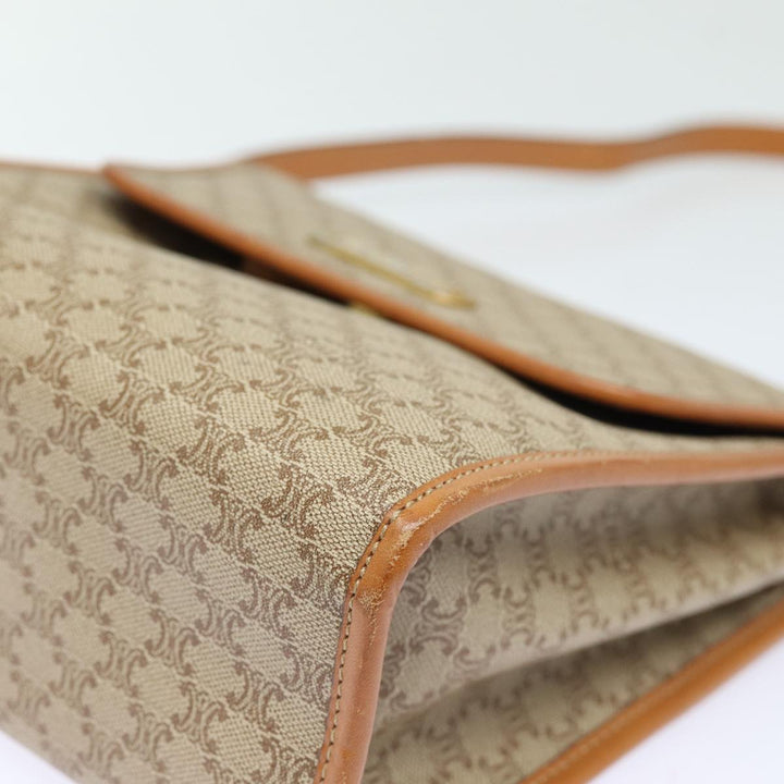 Celine Macadam Canvas Shoulder Bag Beige Gold Auth 84551