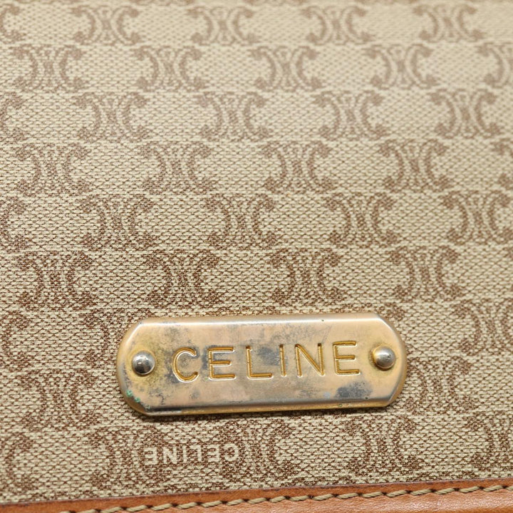 Celine Macadam Canvas Shoulder Bag Beige Gold Auth 84551