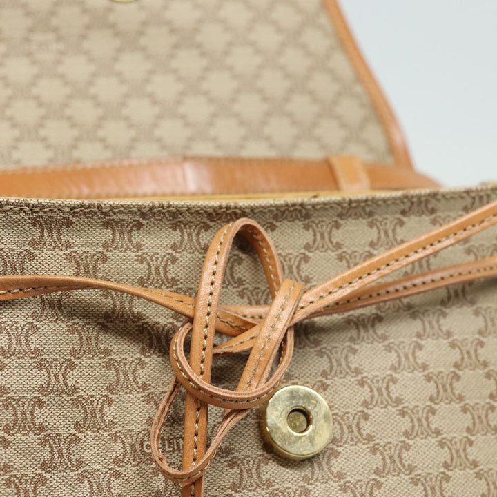 Celine Macadam Canvas Shoulder Bag Beige Gold Auth 84551