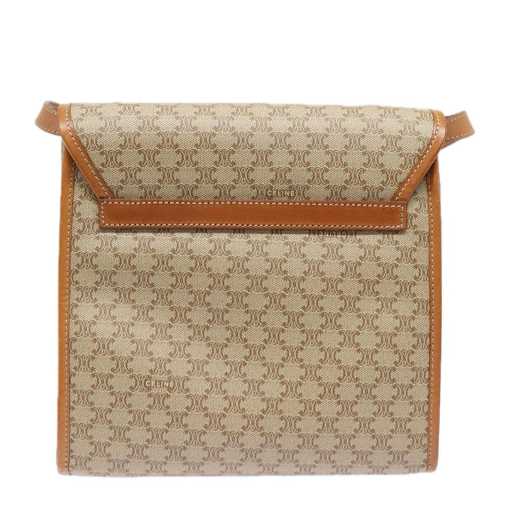 Celine Macadam Canvas Shoulder Bag Beige Gold Auth 84551