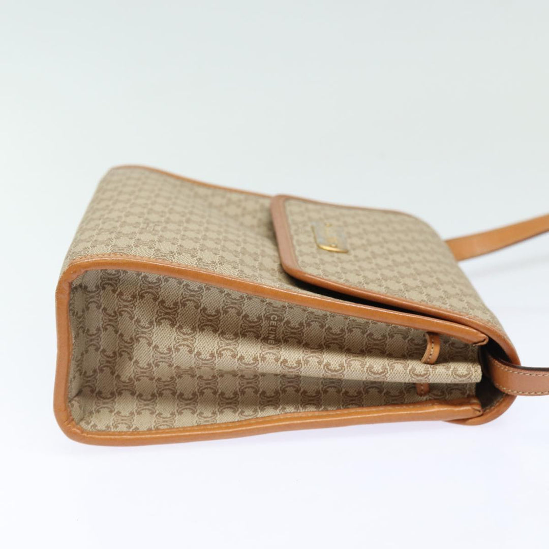 Celine Macadam Canvas Shoulder Bag Beige Gold Auth 84551