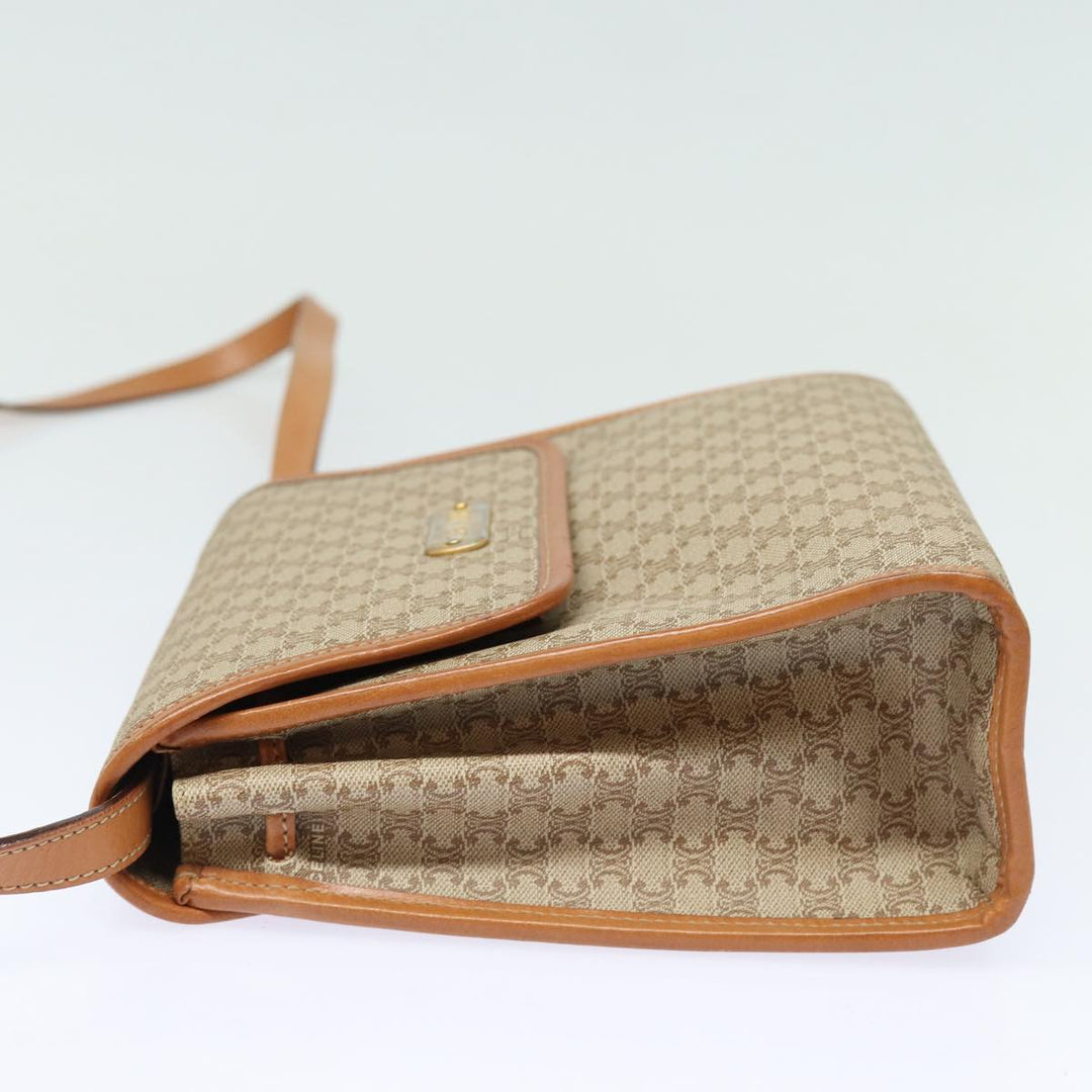Celine Macadam Canvas Shoulder Bag Beige Gold Auth 84551