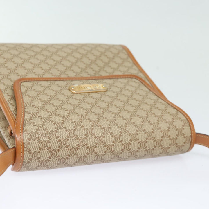Celine Macadam Canvas Shoulder Bag Beige Gold Auth 84551