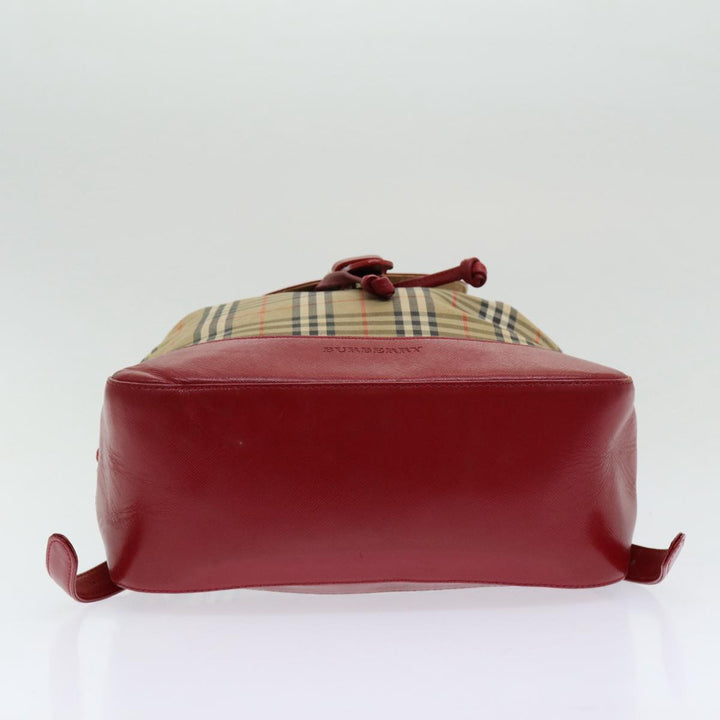 Burberry Nova Check Backpack Canvas Leather Beige Red gold Auth 84556