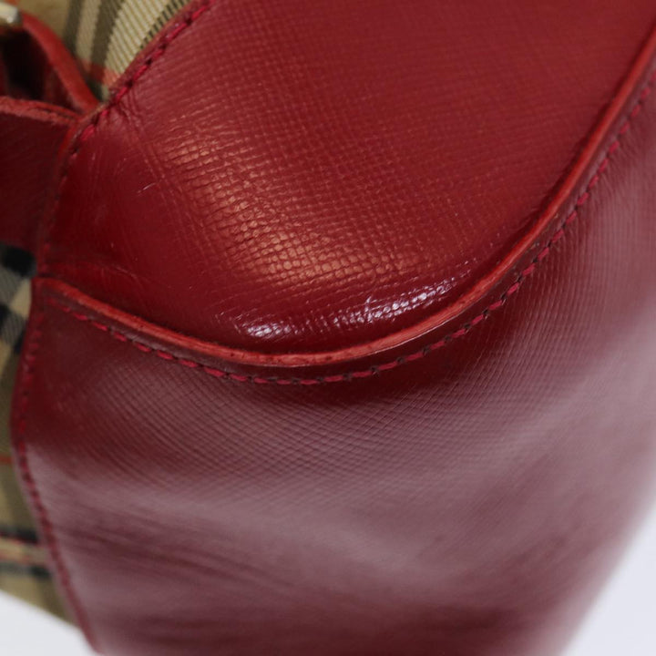 Burberry Nova Check Backpack Canvas Leather Beige Red gold Auth 84556